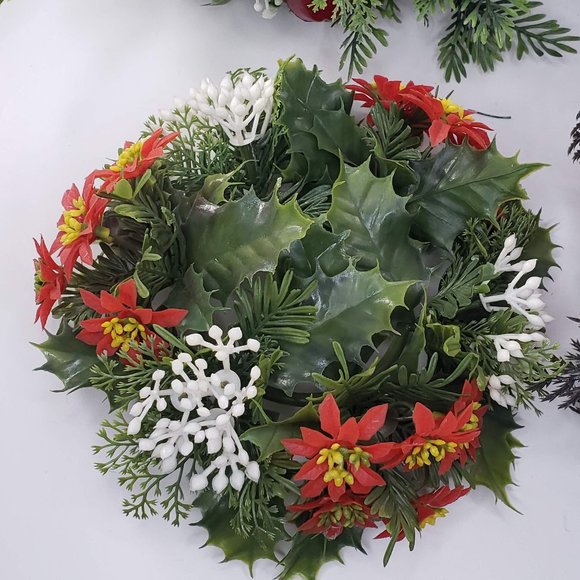Vintage Artificial Plastic Floral Candle Rings Christmas Holiday Set 5 - Picture 10 of 12
